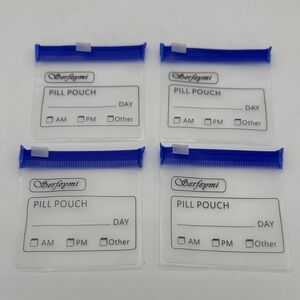 Four-pack of zip-close reusable pill pouches